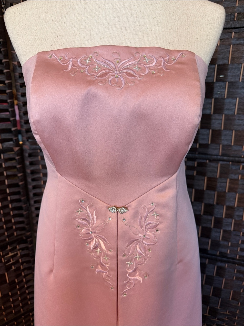 Michaelangelo Blush Pink Strapless Embroidered Evening Gown - Picture 2 of 7